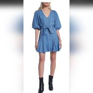 NWT sz XL 7 for all Mankind denim mini dress with puff sleeves